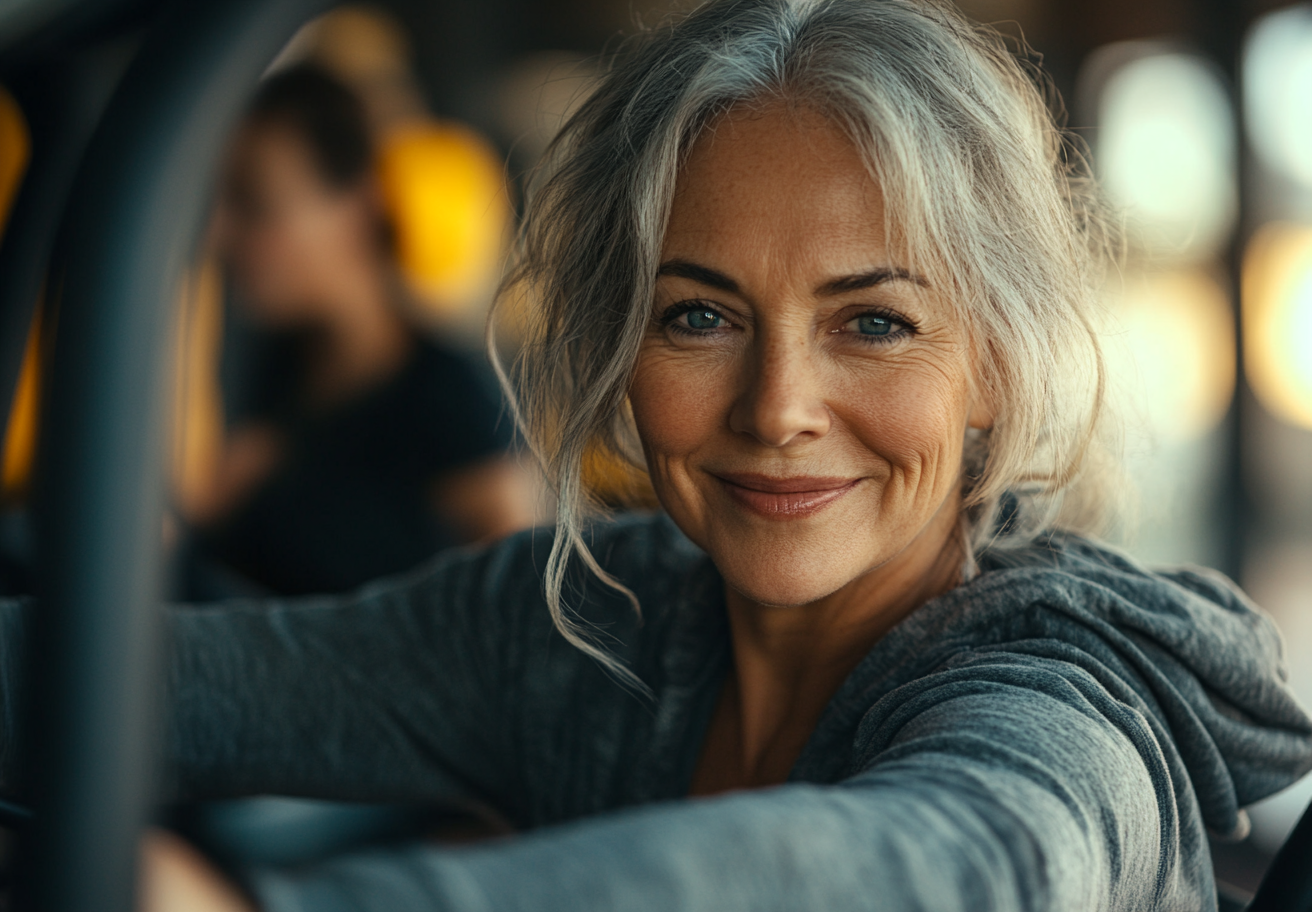 Старша жінка виконує дихальні вправи